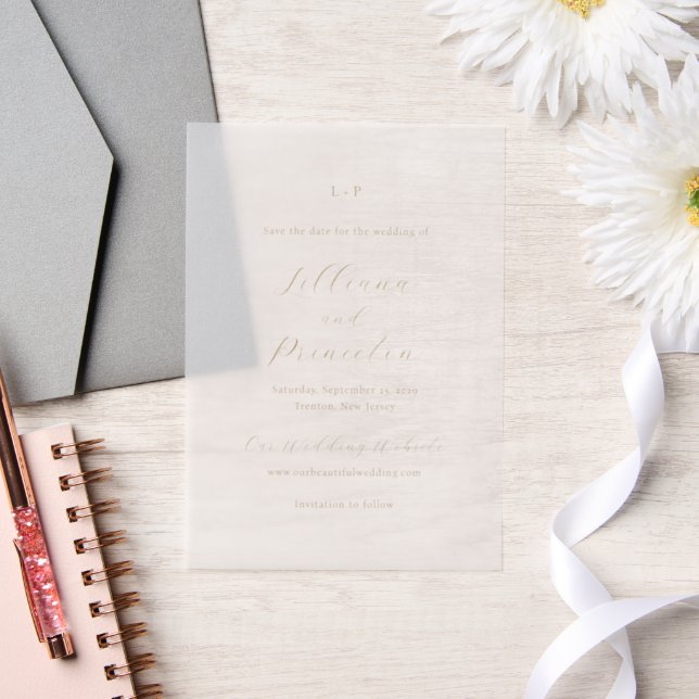 Classic Neutral Monogram Wedding Save the Date Vellum Invitations (Wedding)