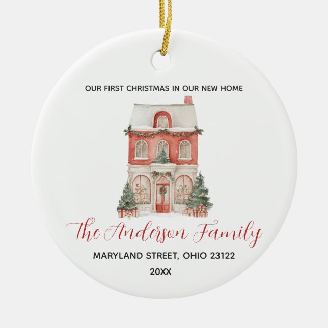 Classic New Home First Christmas Custom Family Ceramic Tree Decoration (Front)