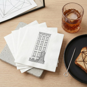 Classic New York Stoop Apartment Drawing Napkin