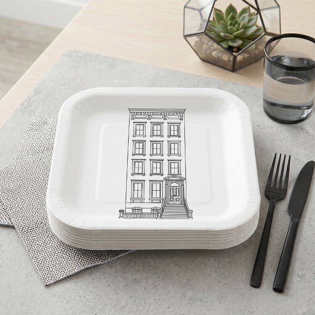 Classic New York Stoop Apartment Drawing  Paper Plate (Creator Uploaded)