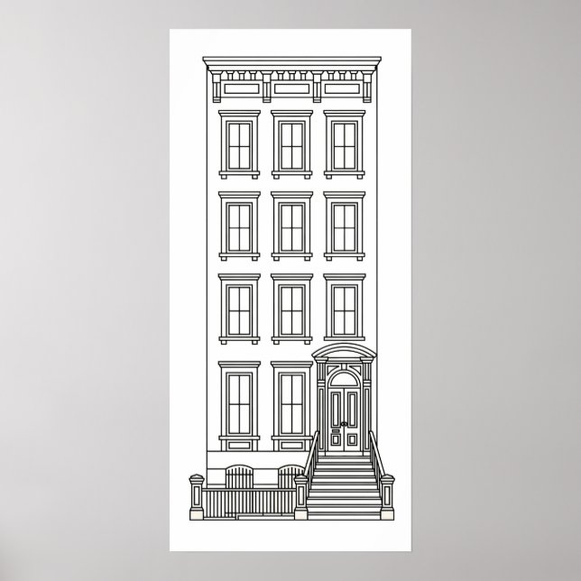Classic New York Stoop Apartment Drawing  Poster (Front)