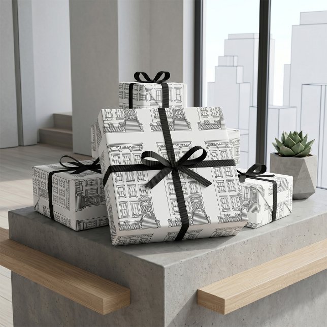 Classic New York Stoop Apartment Drawing  Wrapping Paper (Creator Uploaded)