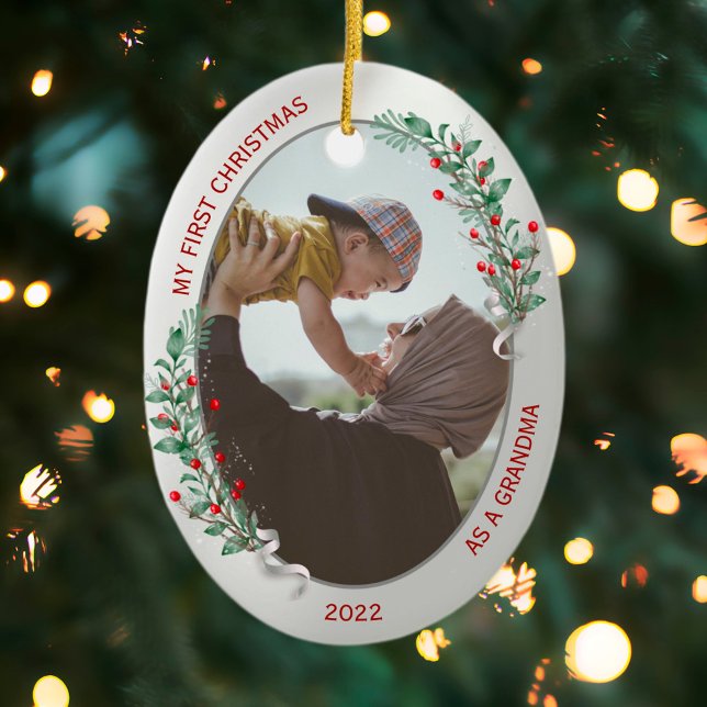 Classic Newborn 1st Christmas New Grandma  Ceramic Tree Decoration (Creator Uploaded)