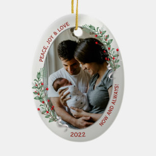 Classic Newborn 1st Christmas Plants Silver Frame  Ceramic Tree Decoration