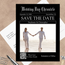 Classic Newspaper Wedding QR Code Save the Date