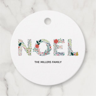 Classic Noel Floral Typography Christmas Favour Tags