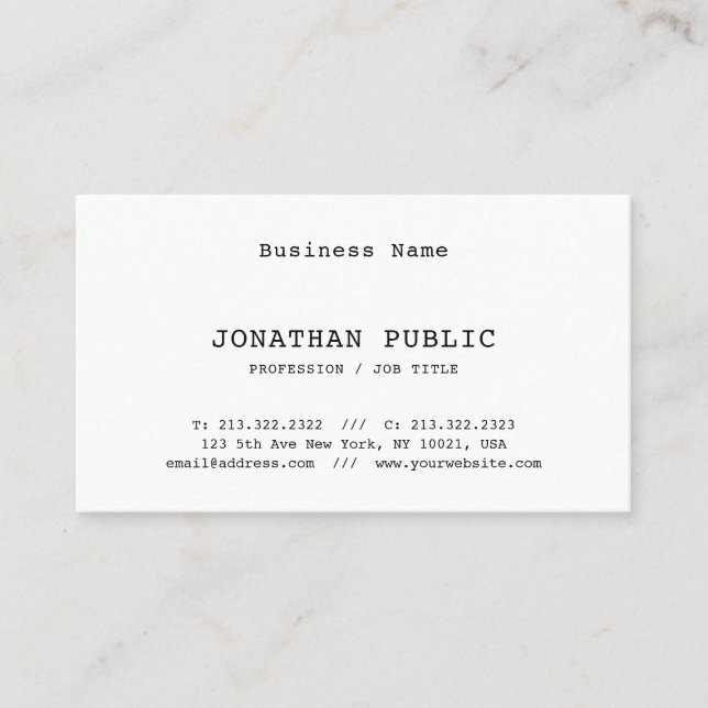 Classic Nostalgic Look Elite Minimalistic Plain Business Card (Front)