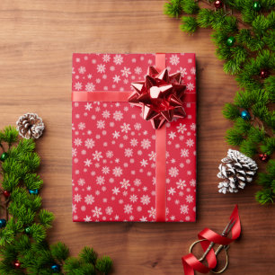 Classic Nostalgic White Snowflakes Christmas Red Wrapping Paper