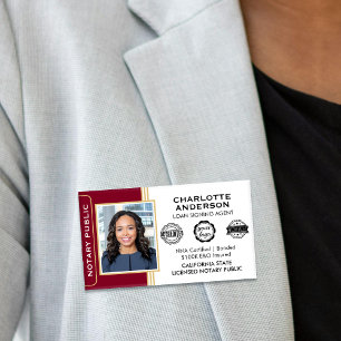 Classic Notary Public Loan Signing Agent Burgundy Name Tag