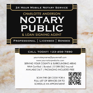 Classic Notary Public Signing Agent Black Gold Business Card