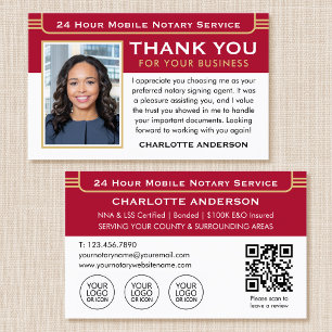 Classic Notary Public Thank You Note Photo Red Business Card