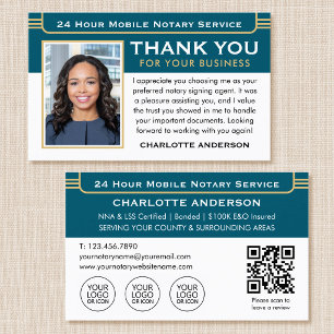 Classic Notary Public Thank You Note Photo Teal Business Card