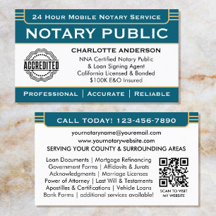 Classic Notary Signing Agent ID Logo Blue Gold Business Card