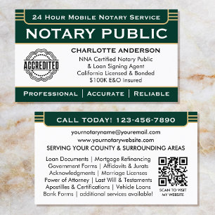 Classic Notary Signing Agent ID Logo Green Gold Business Card