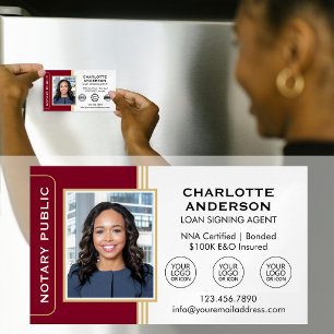 Classic Notary Signing Agent Photo Burgundy Magnetic Business Card
