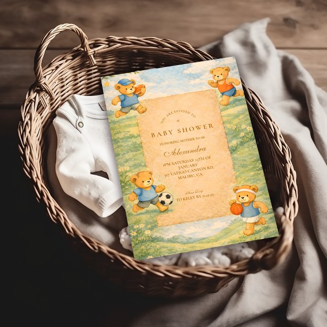 Classic Nursery Sports Bears Baby Shower Invitation (Creator Uploaded)