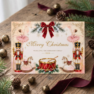 Classic Nutcracker Ballet & Pink Ballerina Holiday Card