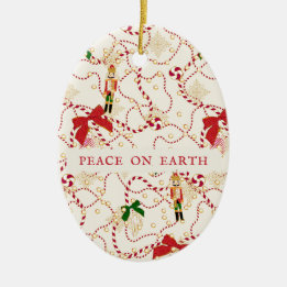 Classic Nutcracker Candy Cane Peace on Earth Ceramic Tree Decoration
