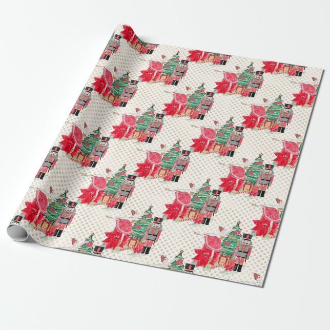 Classic Nutcracker & Princess Christmas Gift Wrapping Paper (Unrolled)