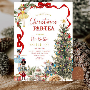 Classic Nutcracker Red Bow Coquette Christmas Invitation