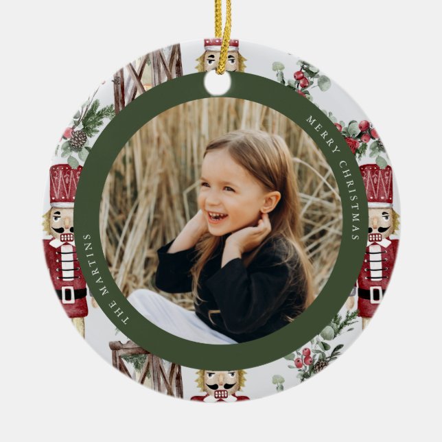 Classic Nutcraker Pattern Photo Ceramic Tree Decoration (Front)