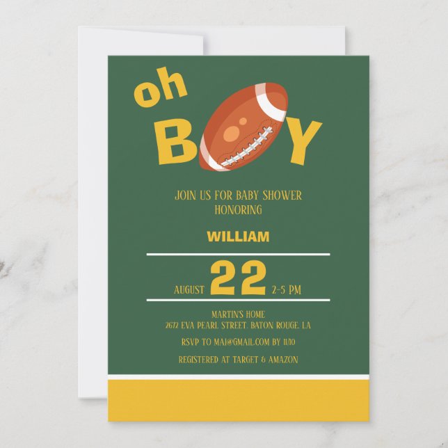Classic Oh Boy Retro Football Baby Shower Invitation (Front)