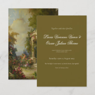 Classic Oil Painting & Olive Wedding Invitation
