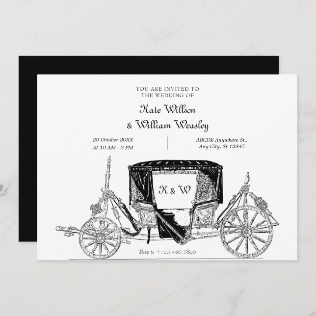 Classic old Carriage vintage wedding  Invitation (Front/Back)