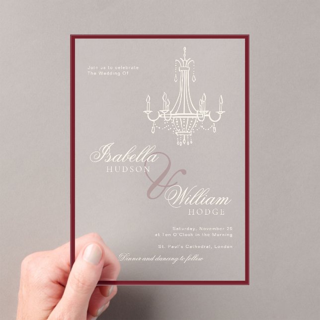 Classic Old Money Deep Red Retro Timeless Wedding Acrylic Invitations (Insitu (Handheld))