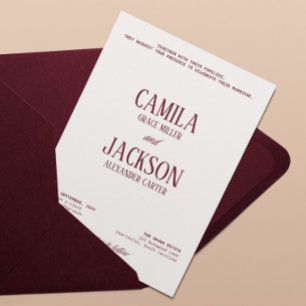 Classic Old Money Ivory and Burgundy Wedding  Invitation