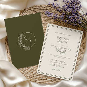 Classic Old Money Olive Green Elegant Wedding Invitation