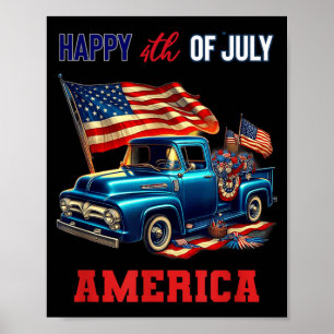 Classic Old Pickup Truck 4th of July Patriotic Poster
