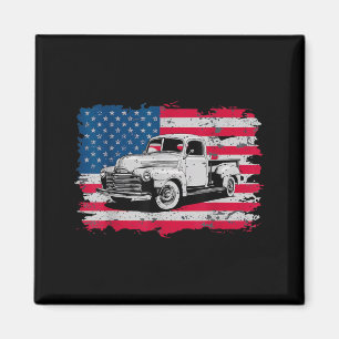 Classic Old Pickup Truck American Flag 4th of July Magnet