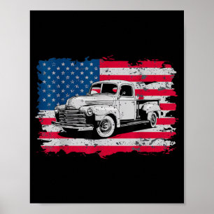 Classic Old Pickup Truck American Flag 4th of July Poster