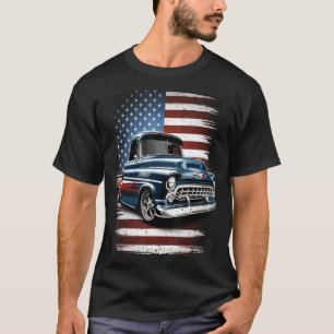 Classic Old Pickup Truck American Flag 4th of July T-Shirt