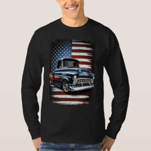 Classic Old Pickup Truck American Flag 4th of July T-Shirt