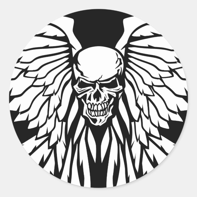 Classic Old School Skull Wings Illustration Classic Round Sticker (Front)