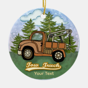 Classic Old Tow Truck Ceramic Tree Decoration