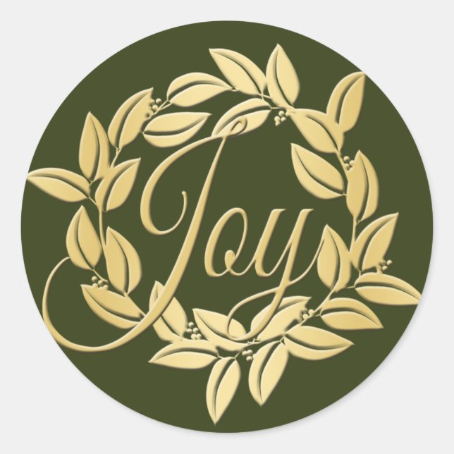 Classic Olive and Gold Bay Leaf Joy Wreath Classic Round Sticker (Front)