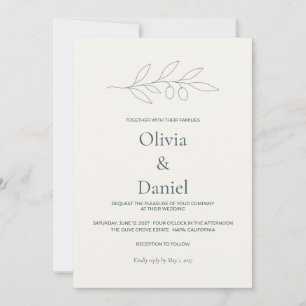 Classic Olive Branch Minimalist Wedding Invitation