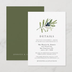 Classic Olive Branch Wedding Details Card