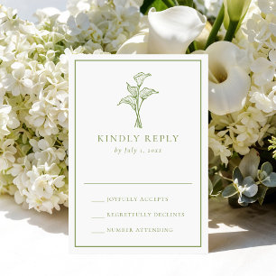 Classic Olive Green Calla Lily Wedding RSVP Card