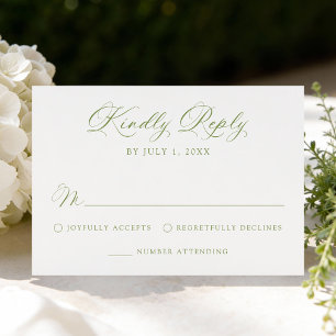Classic Olive Green Calligraphy Wedding RSVP Card