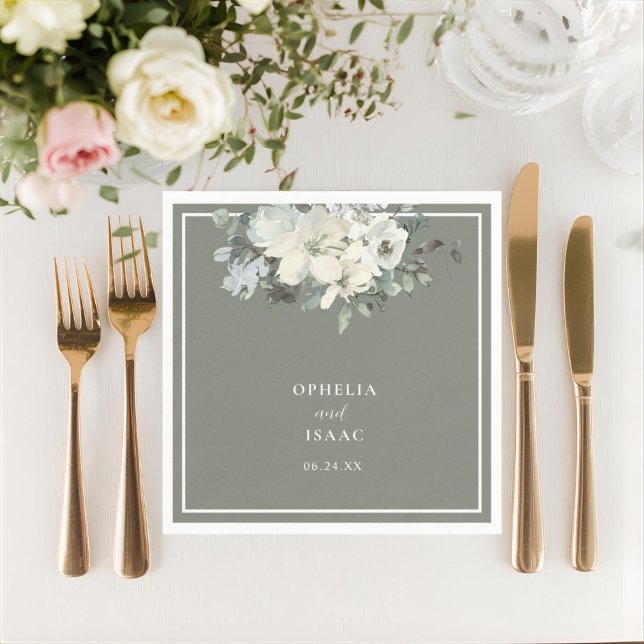 Classic Olive Green Floral Wedding Napkin (Creator Uploaded)
