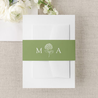 Classic Olive Green Hydrangea Monogram Wedding Invitation Belly Band