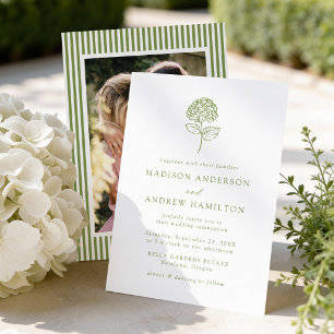 Classic Olive Green Hydrangea Photo Wedding Invitation