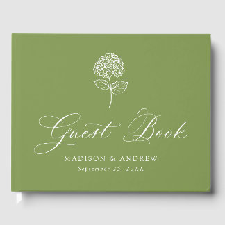 Classic Olive Green Hydrangea Wedding Guest Book