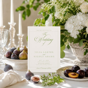 Classic Olive Green Ivory Calligraphy PhotoWedding Invitation