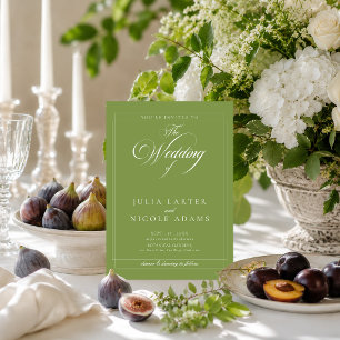 Classic Olive Green Ivory Calligraphy QR Wedding Invitation
