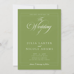 Classic Olive Green Ivory Calligraphy QR Wedding Invitation